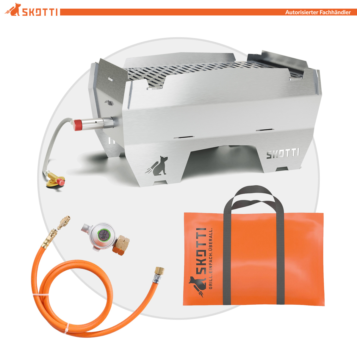 SKOTTI Grill 2.0 + 1,3m Adapter Set zum Anschluss auf 5kg - 11kg Gasflasche SKOTTI Grill 2.0 + 1,3m Adapter Set zum Anschluss auf 5kg - 11kg Gasflasche