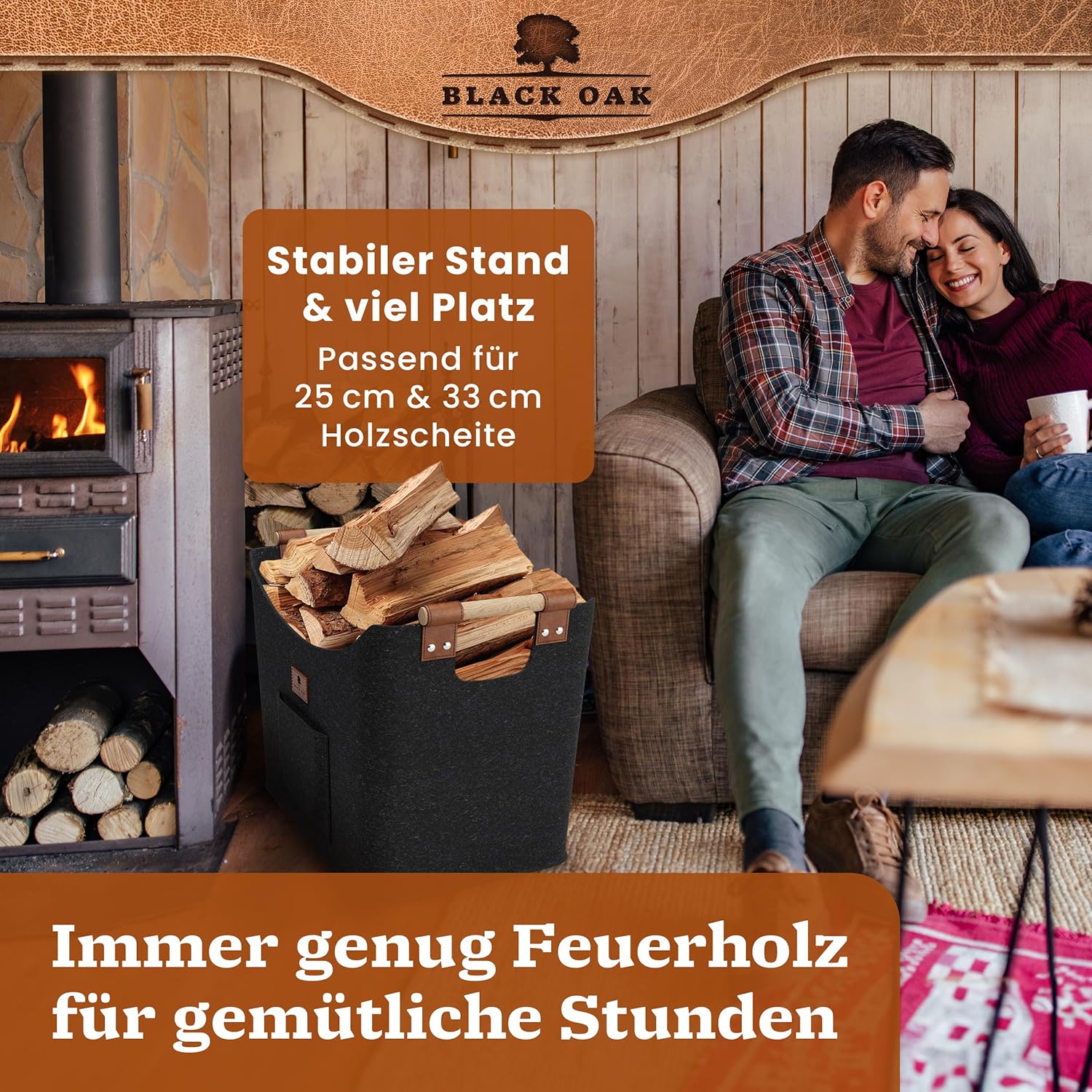 BLACK OAK Montana XL 60L Holzkorb aus Filz dunkelgrau von BLACK OAK