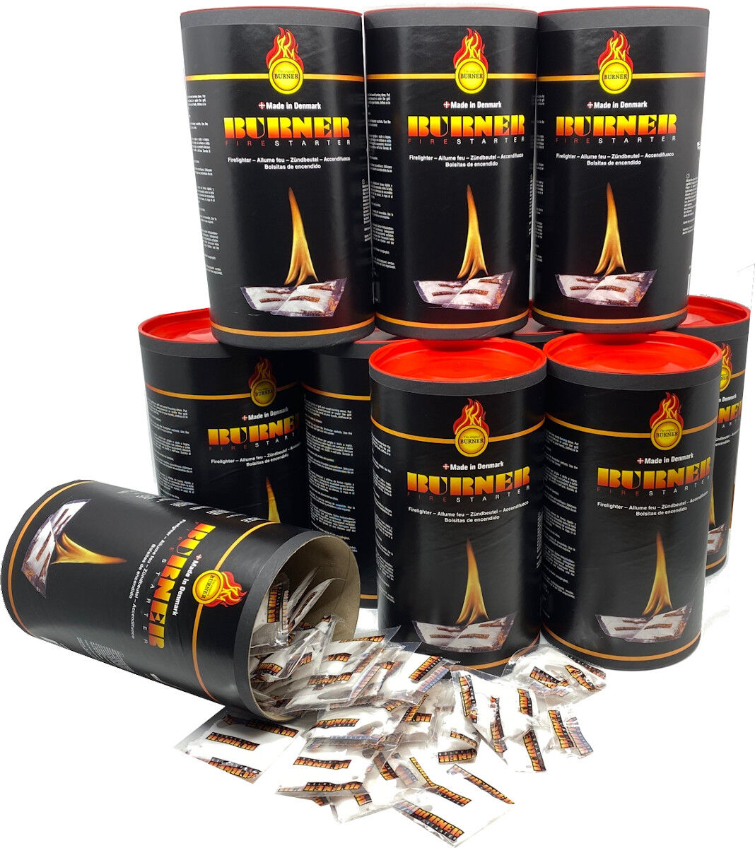 12x Feueranzünder Firestarter Zündbeutel Dose mit 100 Stück - Original aus Dänemark von Burner 12x Feueranzünder Firestarter Zündbeutel Dose mit 100 Stück - Original aus Dänemark von Burner