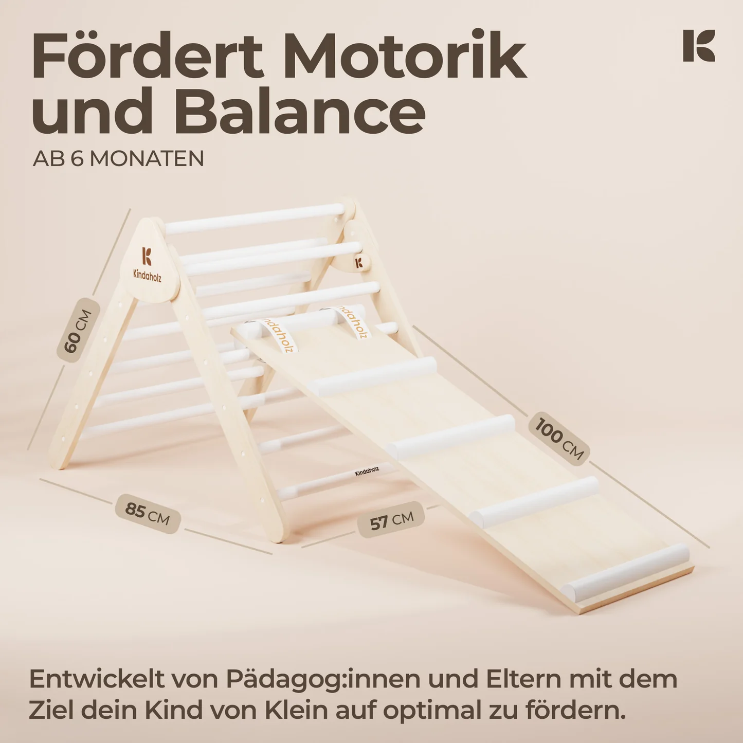 Kindaholz SAMI Kletterdreieck mit MIKA Rutschrampe Weiß Indoor Kletterset aus FSC-Holz von Kindaholz