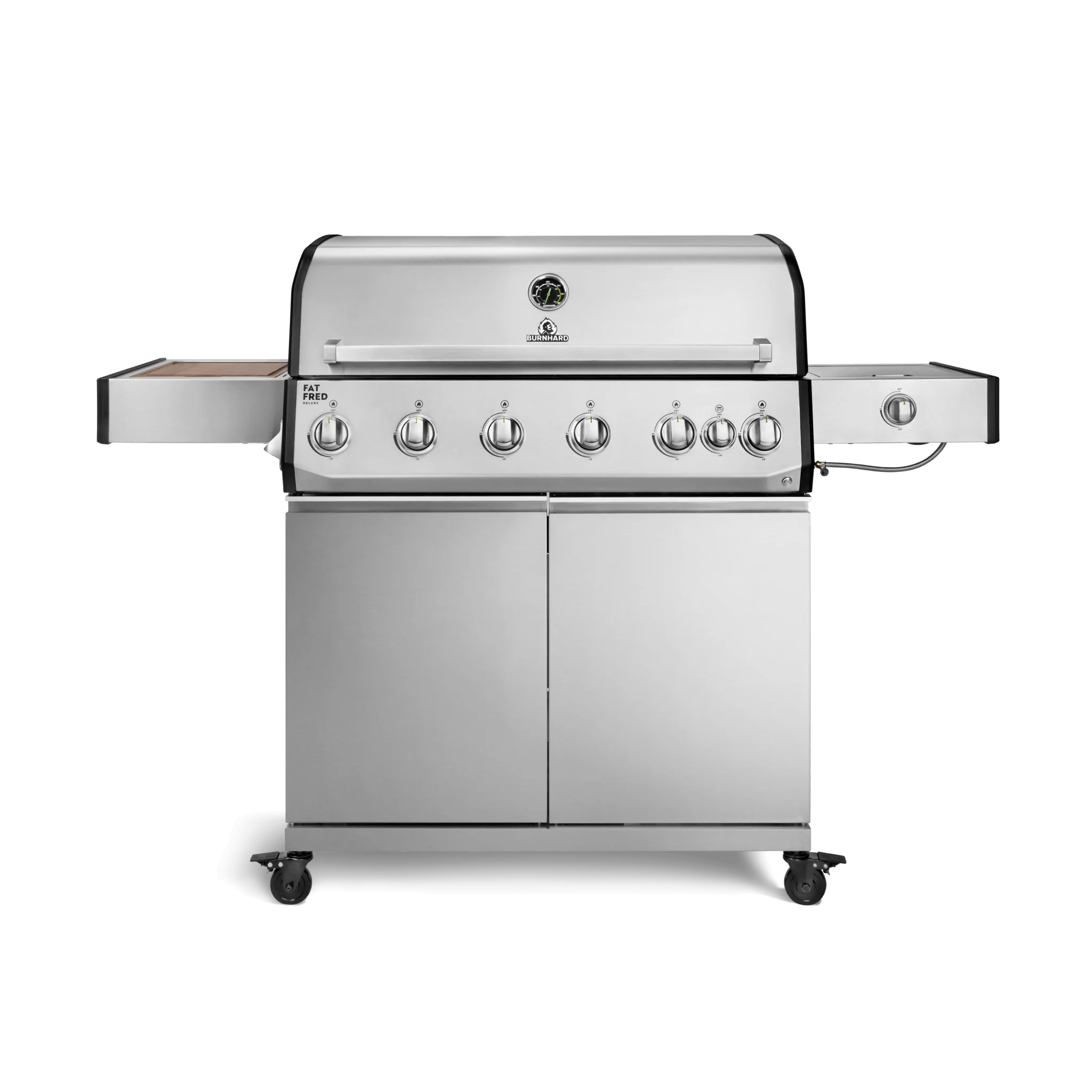 BURNHARD Fat FRED Deluxe Gasgrill 6 Brenner Series 4 Edelstahl Grill mit Gusseisen Grillrost Maximale BBQ Power 27,2 kW XXL Grillfläche