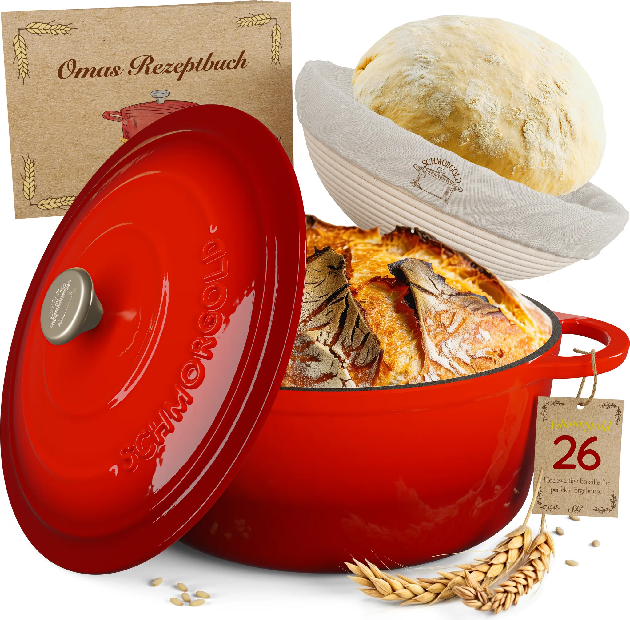 SCHMORGOLD Brotbacktopf & Schmortopf aus emailliertem Gusseisen & Gärkorb - 26 cm von SCHMORGOLD