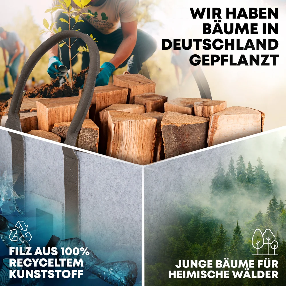 OAKAGE Holzkorb Filzshopper 2er Set Hellgrau aus recyceltem Filz 50 x 33 x 30 cm