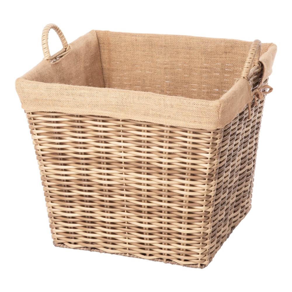 Kaminkorb - Holzkorb aus Polyrattan quadratisch auf Metallgestell braun-beige inkl. Juteausschlag | Größe 2 von AS Kaminkorb - Holzkorb aus Polyrattan quadratisch auf Metallgestell braun-beige inkl. Juteausschlag | Größe 2 von AS