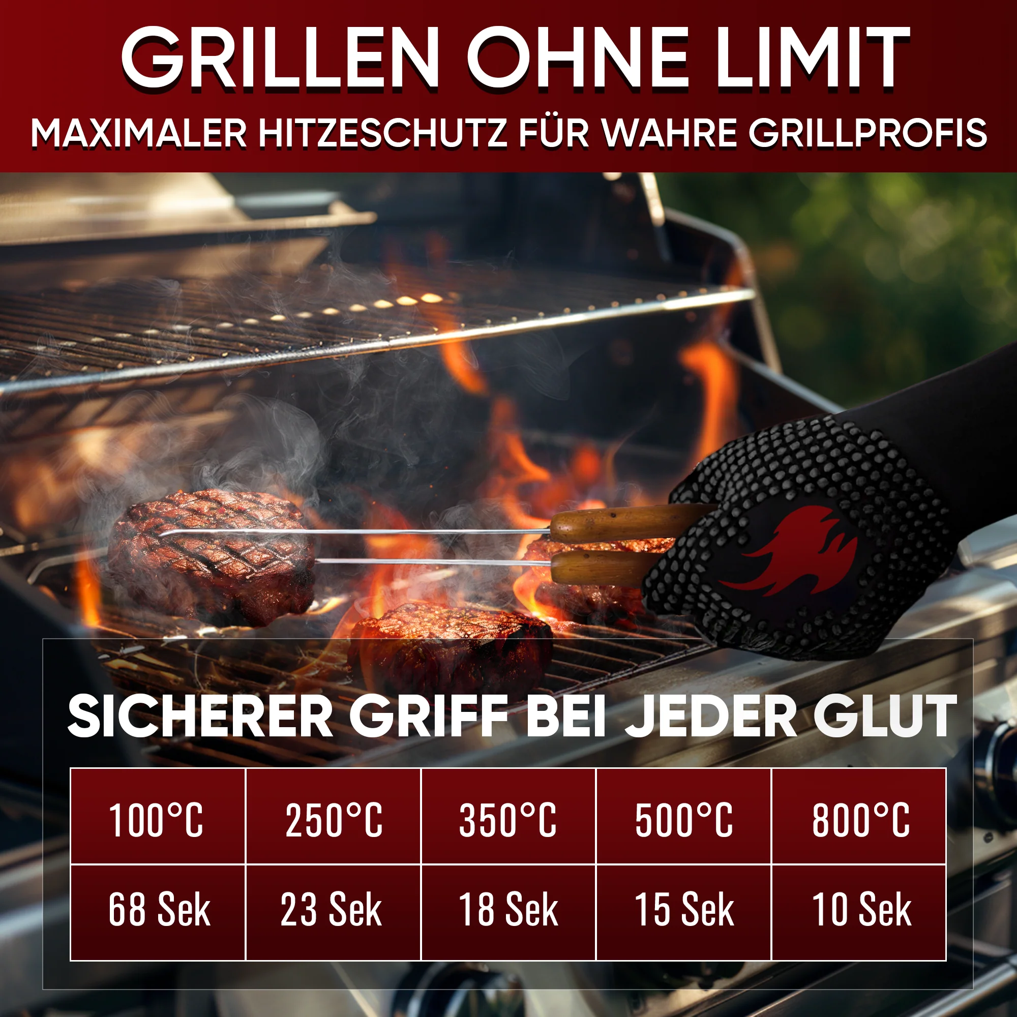 GUSSKÖNIG Größe M Grillhandschuhe hitzebeständig bis 800°C von GUSSKÖNIG