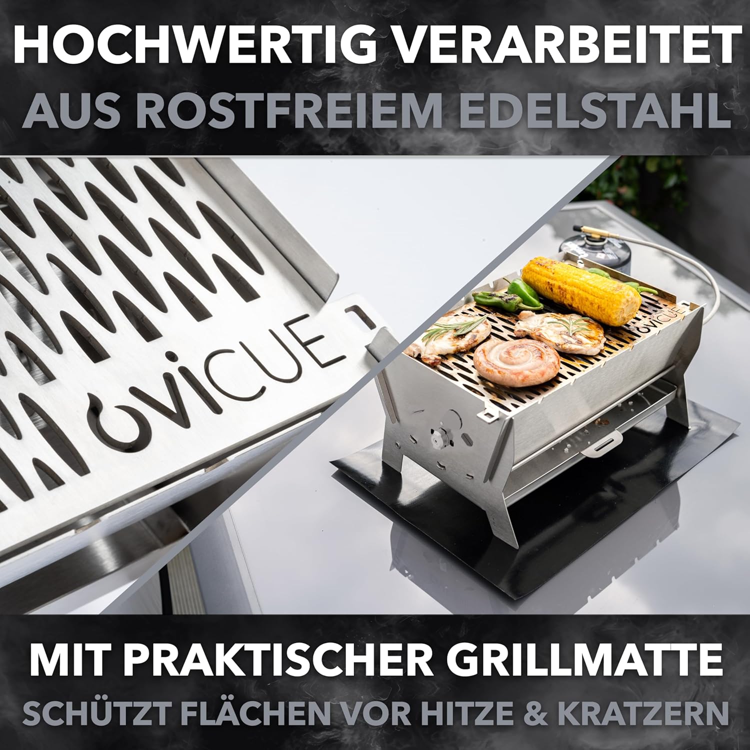Ovicue L Kompaktgrill 3,5 kW Leistung - Mobiler Steck-Gasgrill & Holzkohlegrill für flexibles Grillvergnügen überall von Ovibell