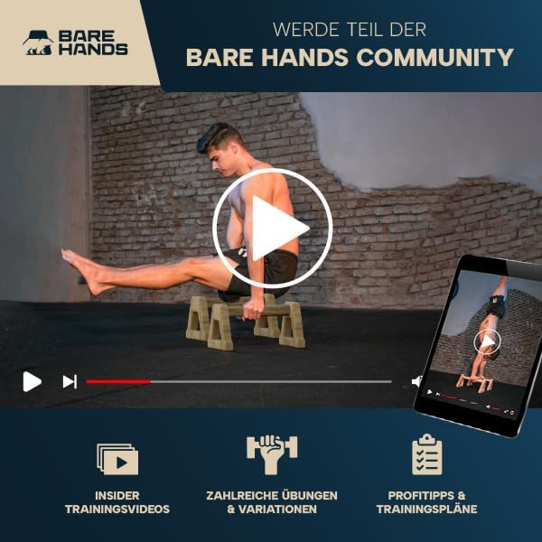 BARE HANDS 2x Liegestützgriffe Größe XL aus dunklem Holz gelenksschonend rutschfest für Calisthenics Indoor und Outdoor ideal für Liegestütze und Handstand von BARE HANDS