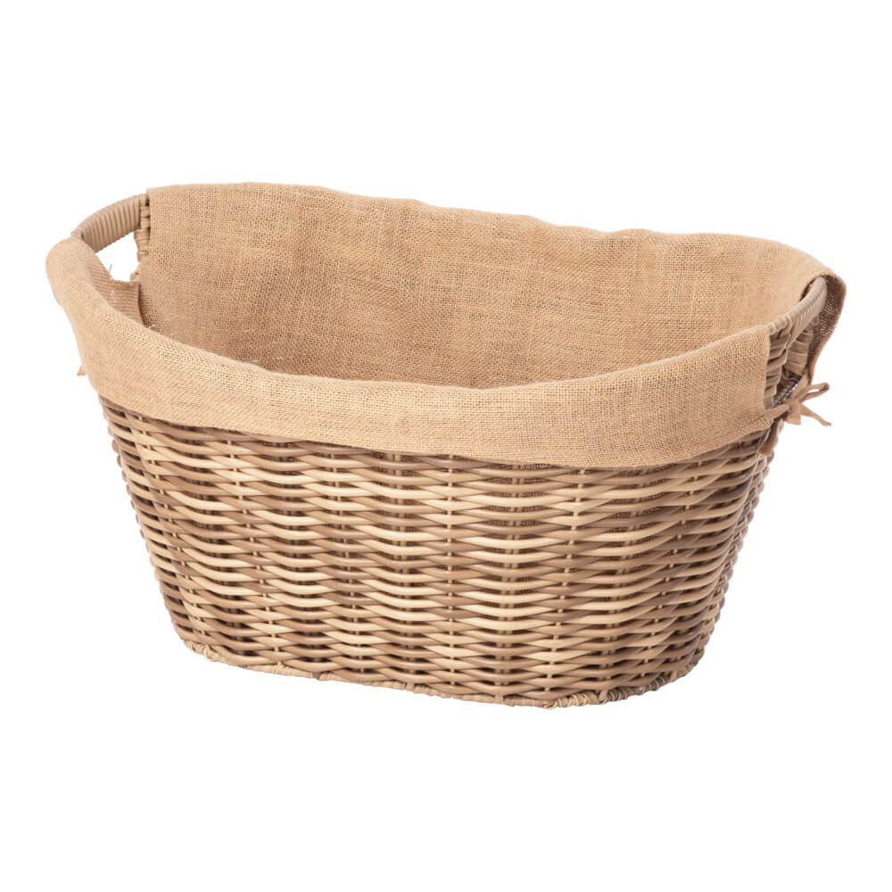 Kaminkorb - Holzkorb aus Polyrattan oval auf Metallgestell braun-beige inkl. Juteausschlag von AS Kaminkorb - Holzkorb aus Polyrattan oval auf Metallgestell braun-beige inkl. Juteausschlag von AS