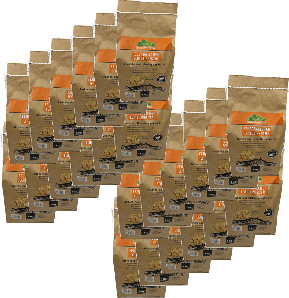 24x 1kg Allgäuwälder Feuerbällchen - Echte Einheizer - 1920 Anzünder von Biomassehof Allgäu 24x 1kg Allgäuwälder Feuerbällchen - Echte Einheizer - 1920 Anzünder von Biomassehof Allgäu