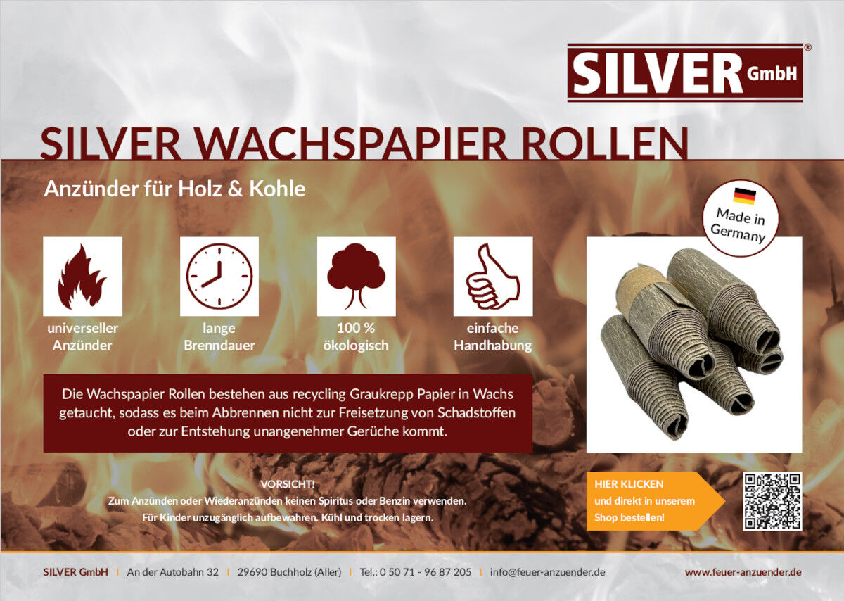 15kg SILVER Wachspapier Rollen | Kamin | Ofen | Grill | Recyclingpapier | Wachs | Umweltfreundlich
