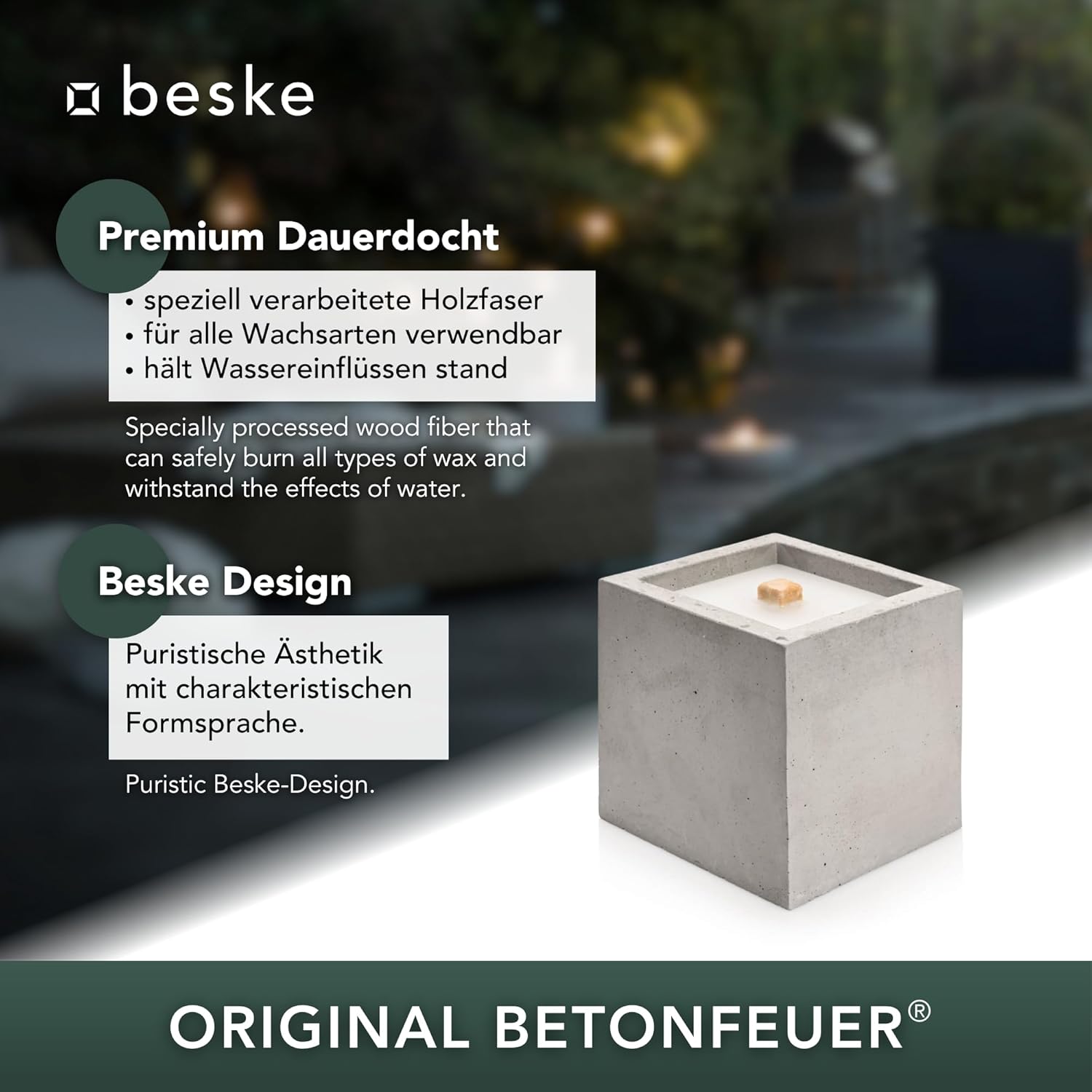 BESKE Betonfeuer Kea Outdoor 13x13x13cm inkl. Löschbrett - HANDARBEIT Made in Germany von Beske-Manufaktur