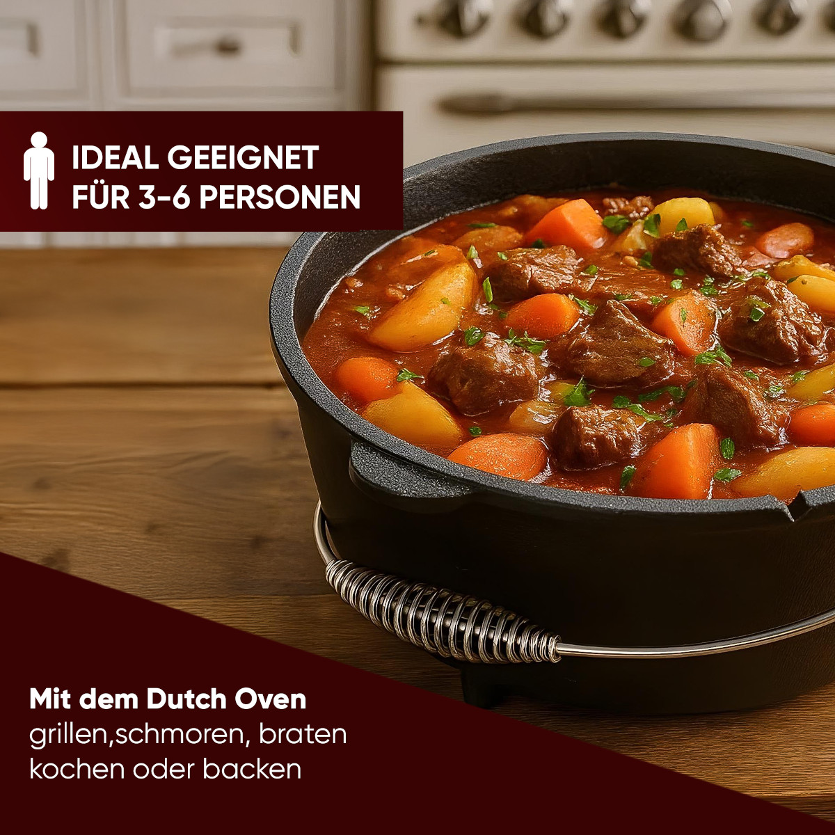 GUSSKÖNIG 7 Liter Dutch Oven Set mit Füße mit 2in1 Deckelheber von GUSSKÖNIG