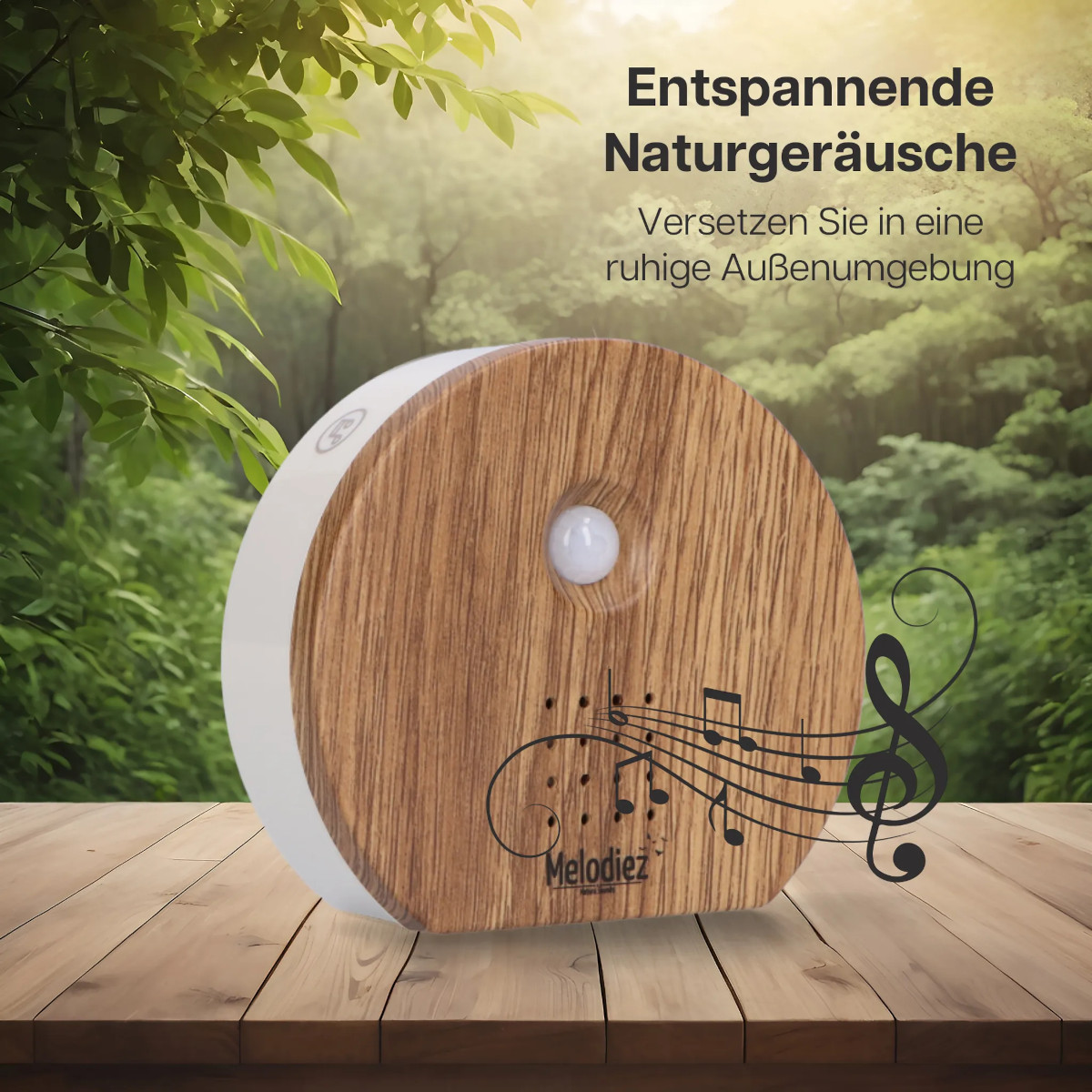 Melodiez Nature Box dunkles Holz - natürliche Entspannung auf Knopfdruck 4 Naturklänge in einer Box von Melodiez