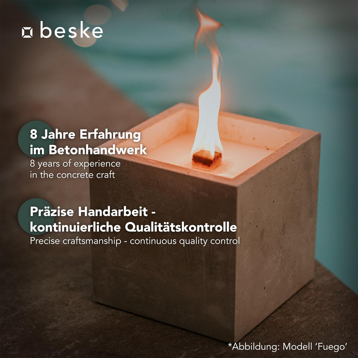 BESKE Betonfeuer Fuego Outdoor 17x17x17 inkl. Löschbrett - HANDARBEIT Made in Germany von Beske-Manufaktur