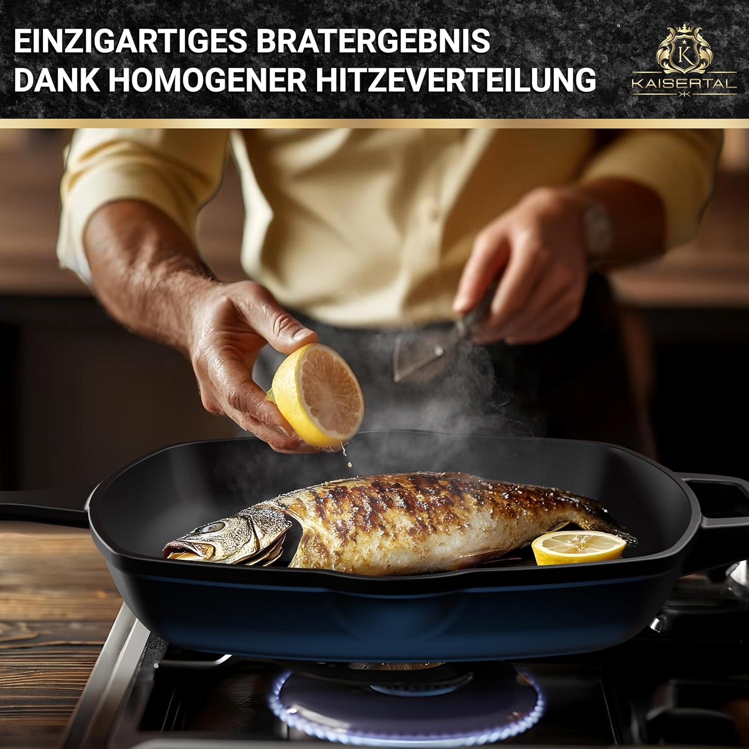 KAISERTAL Emaillierte Gusseisen Grillpfanne 27 cm mit Griff von KAISERTAL