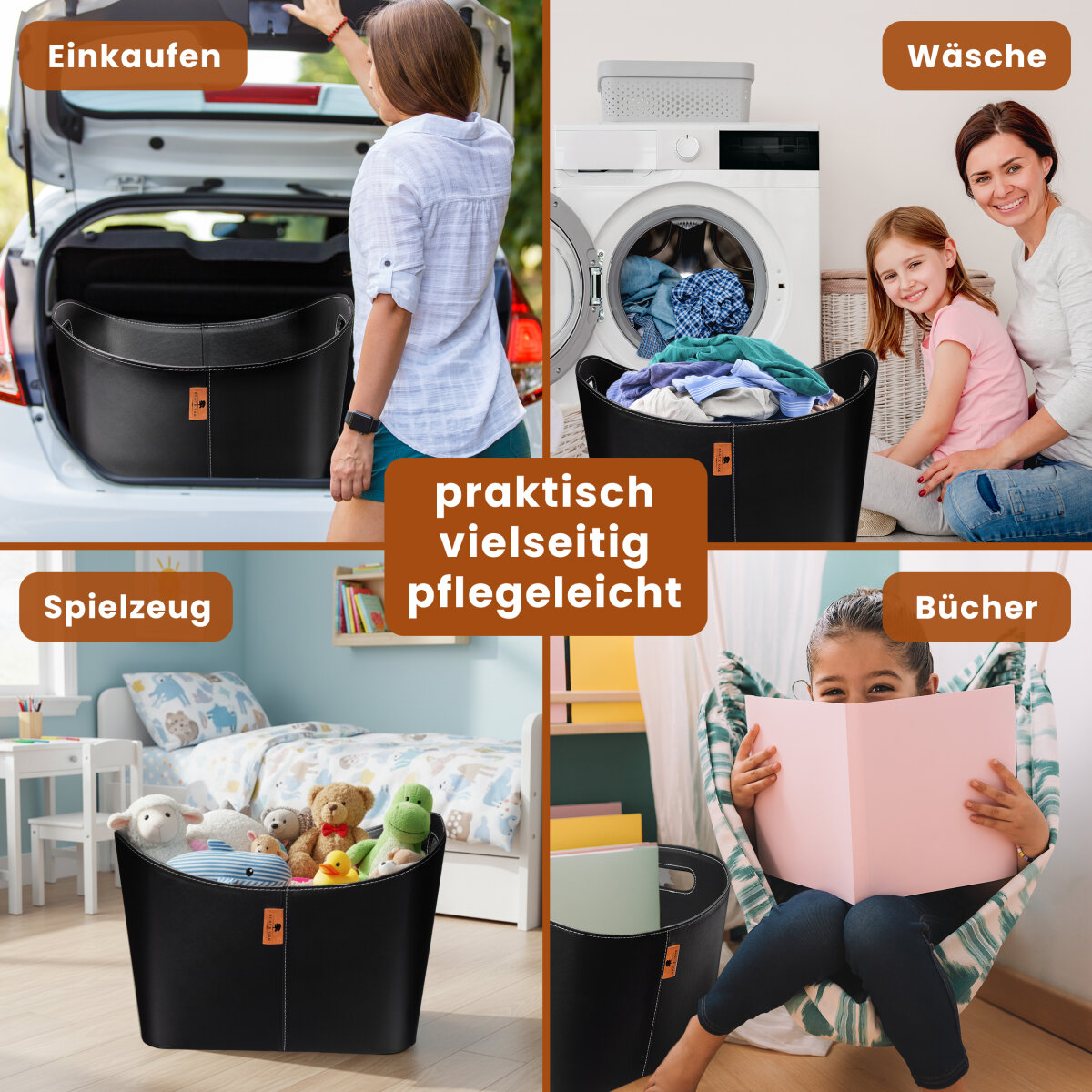 BLACK OAK DAKOTA XL 80L Holzkorb Kunstleder schwarz + Handschuhe grau