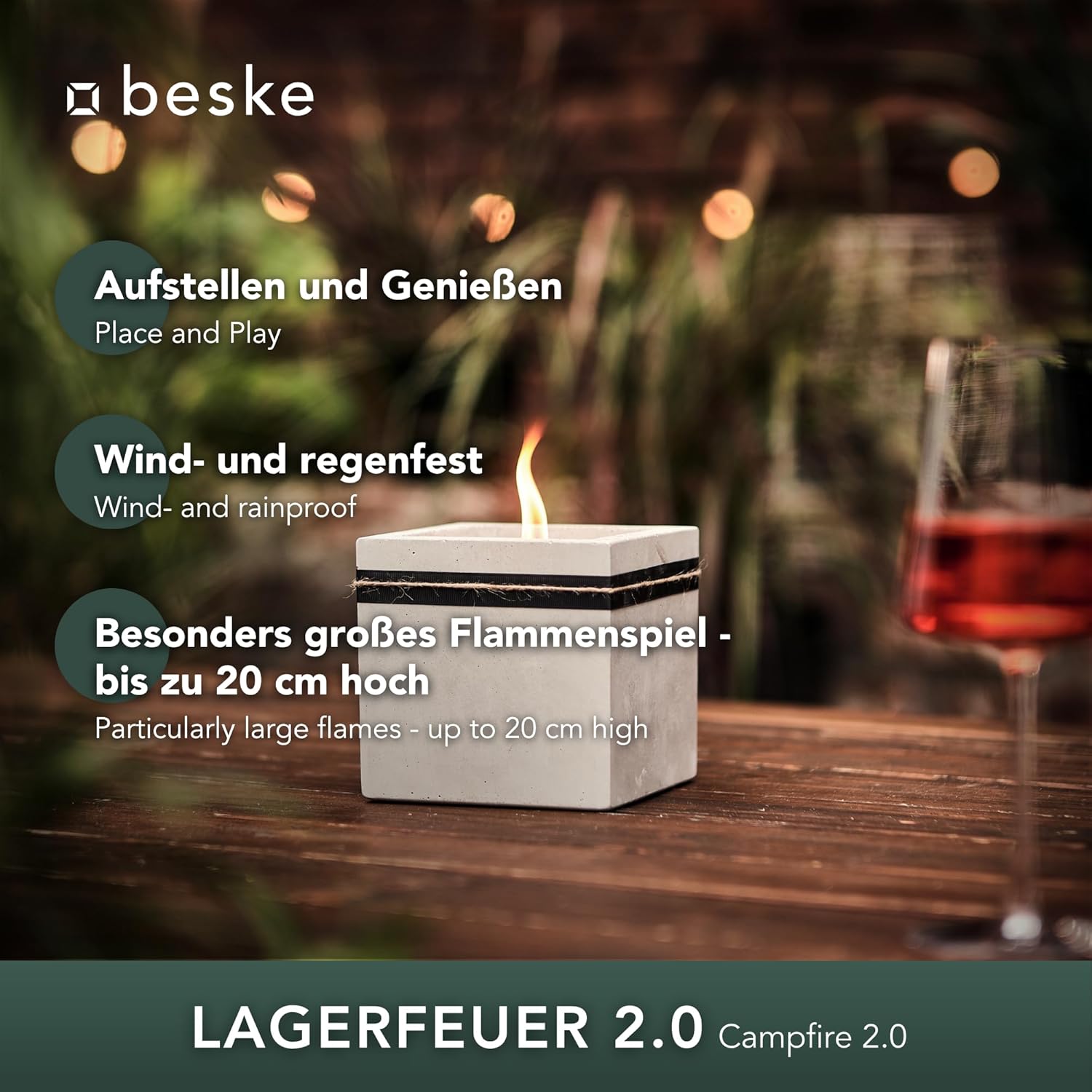 BESKE Betonfeuer Kea Outdoor 13x13x13cm inkl. Löschbrett - HANDARBEIT Made in Germany von Beske-Manufaktur