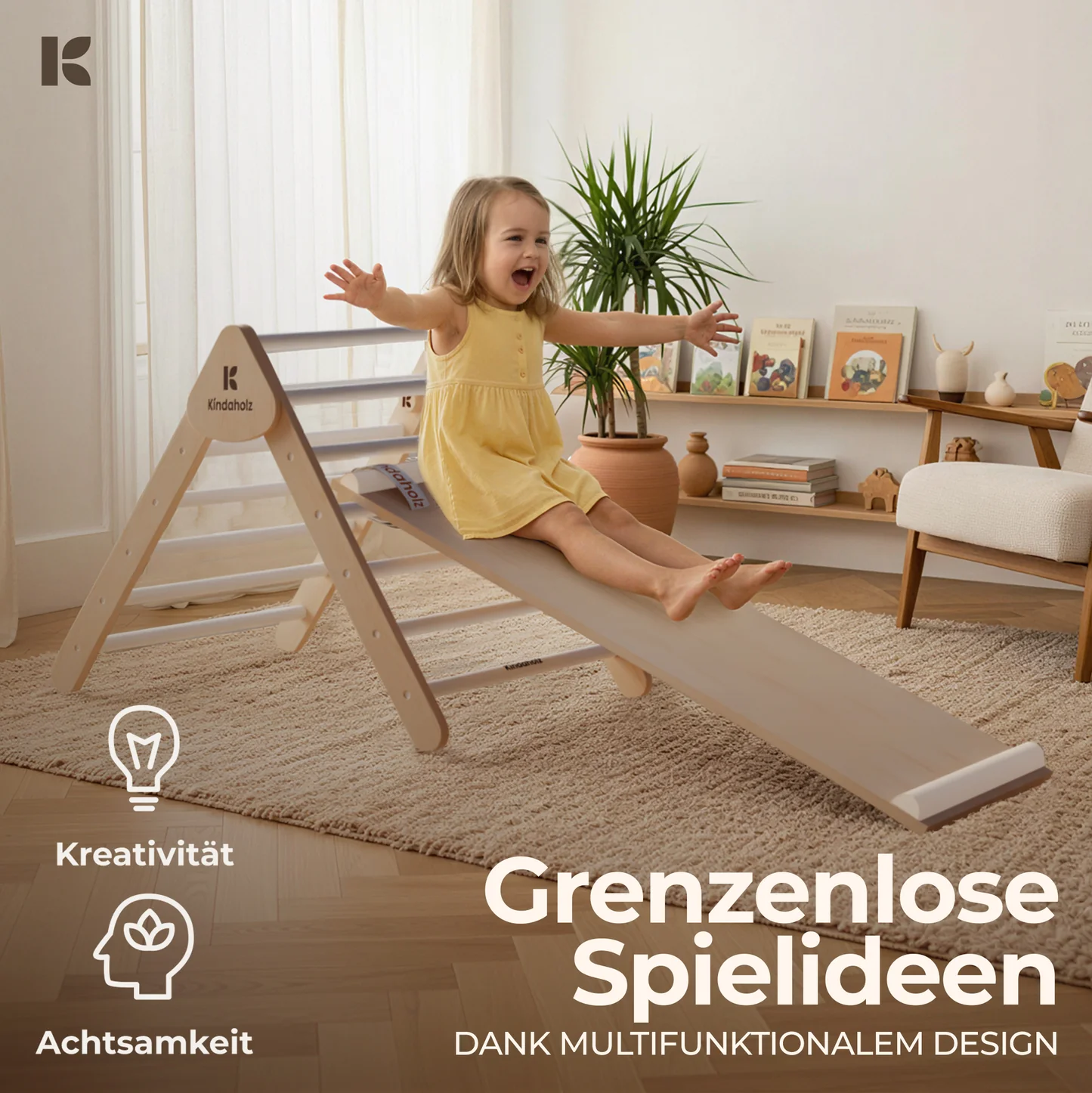 Kindaholz MIKA Rutschrampe Weiß Indoor Kletterrampe aus FSC Holz von Kindaholz