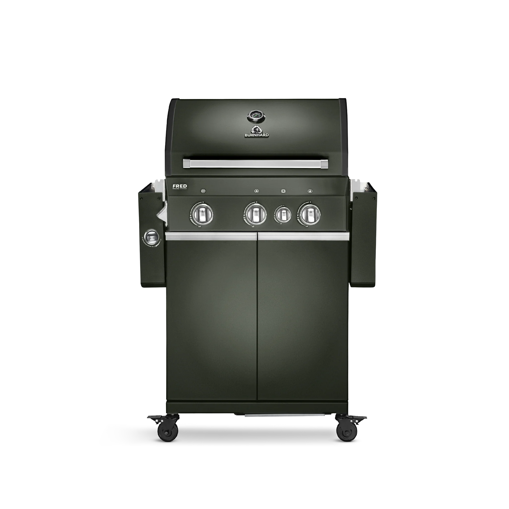 BURNHARD FRED Deluxe Gasgrill 3-Brenner in der Farbe Grün mit Gusseisenrost von BURNHARD