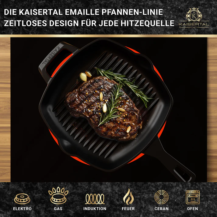 KAISERTAL Gusseisen Grillpfanne 27 cm Eingebrannt mit Griff von KAISERTAL
