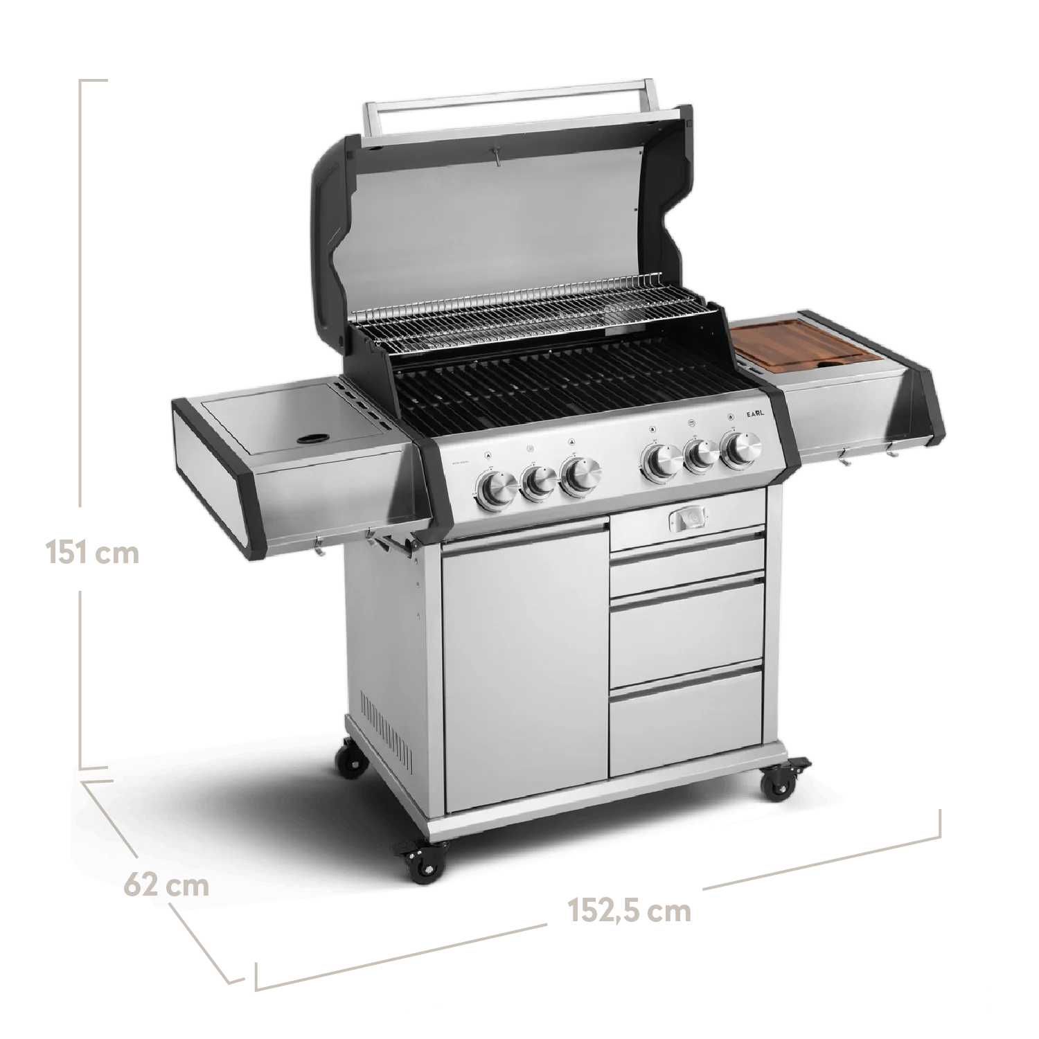 BURNHARD Big EARL Premium-Gasgrill 4-Brenner in der Farbe Edelstahl mit Gusseisenrost von BURNHARD