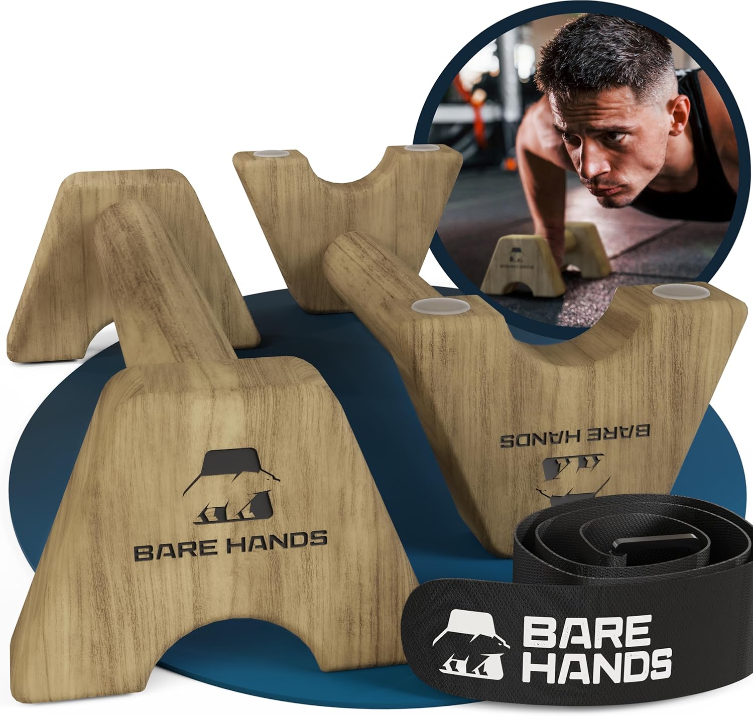 BARE HANDS Liegestützgriffe Größe M aus dunklem Holz rutschfest und gelenkschonend für Calisthenics Indoor und Outdoor von Bare Hands