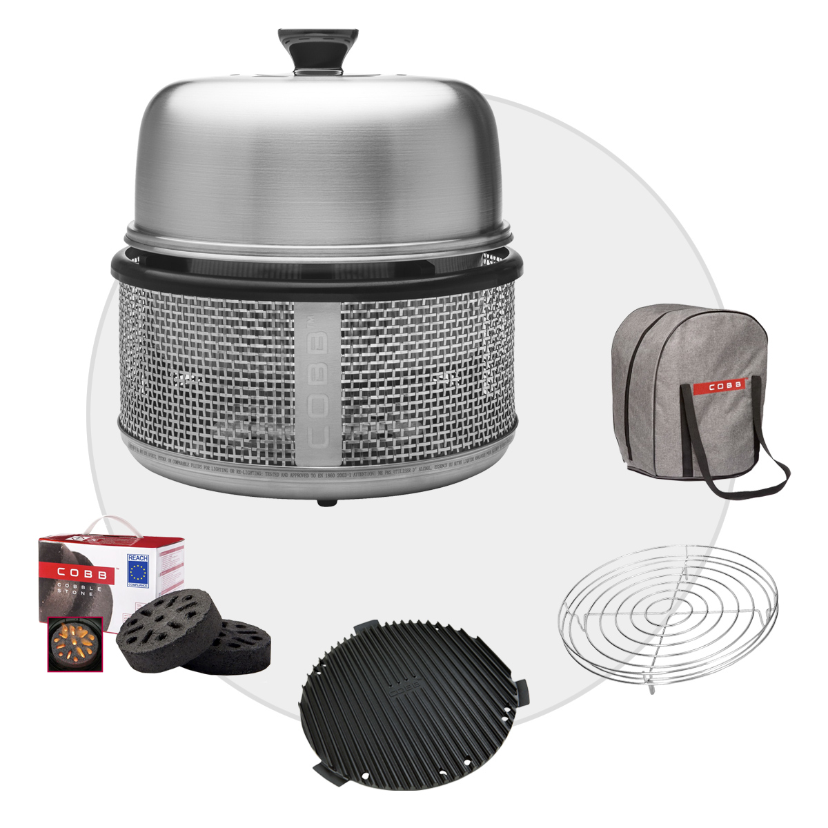 Cobb Premier AIR DELUXE Grill inkl. Air Deckel & Griddle & Bratenrost & Tasche & Cobble Stone von Cobb
