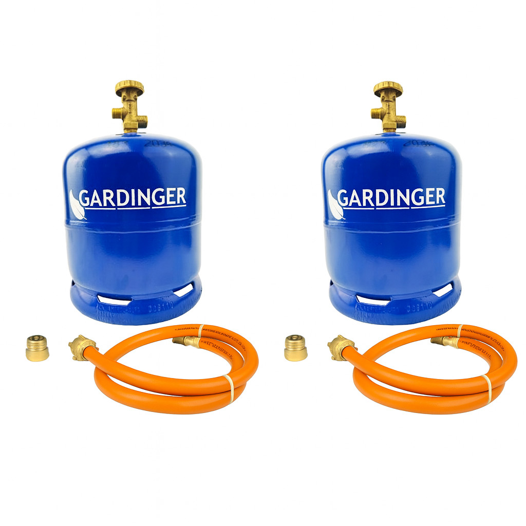 2x Befüllbare Propanflasche Profill907 2,5kg + Umfüllschlauch + Adapter für z.B. VW California - 2026er Prüfstempel