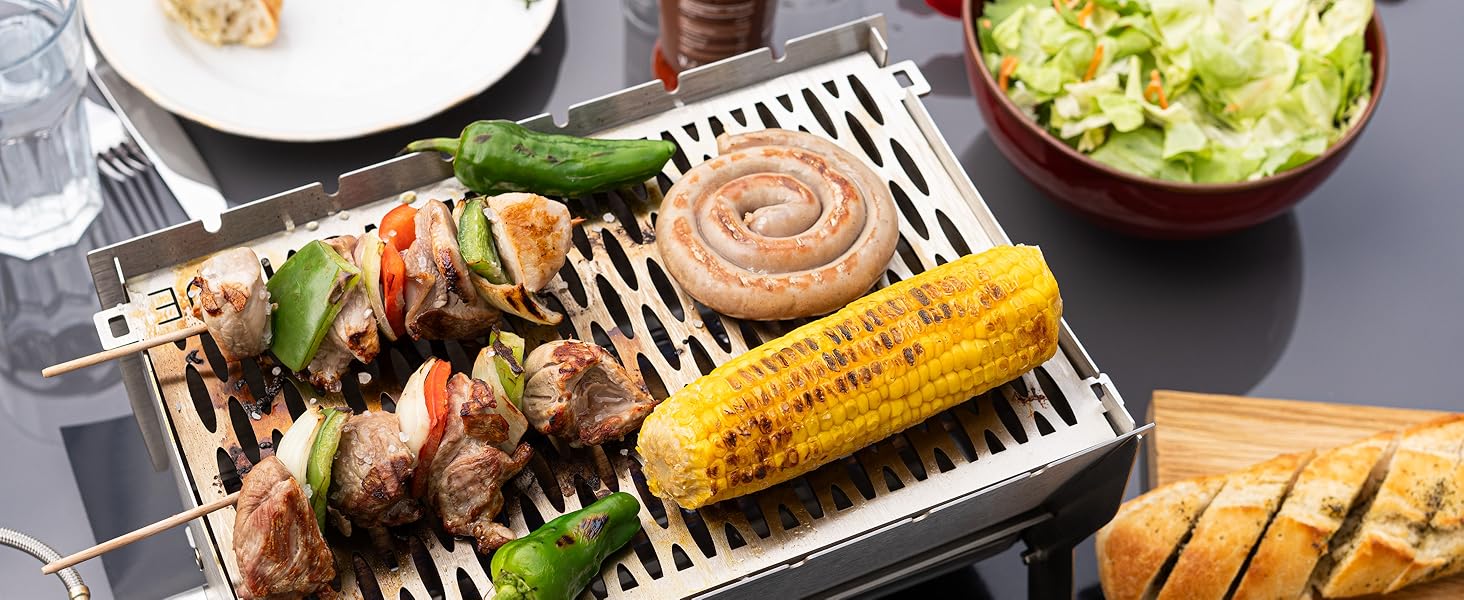 Ovicue Grill L - Der vielseitige 2-in-1 Grill für unterwegs, Balkon & Garten