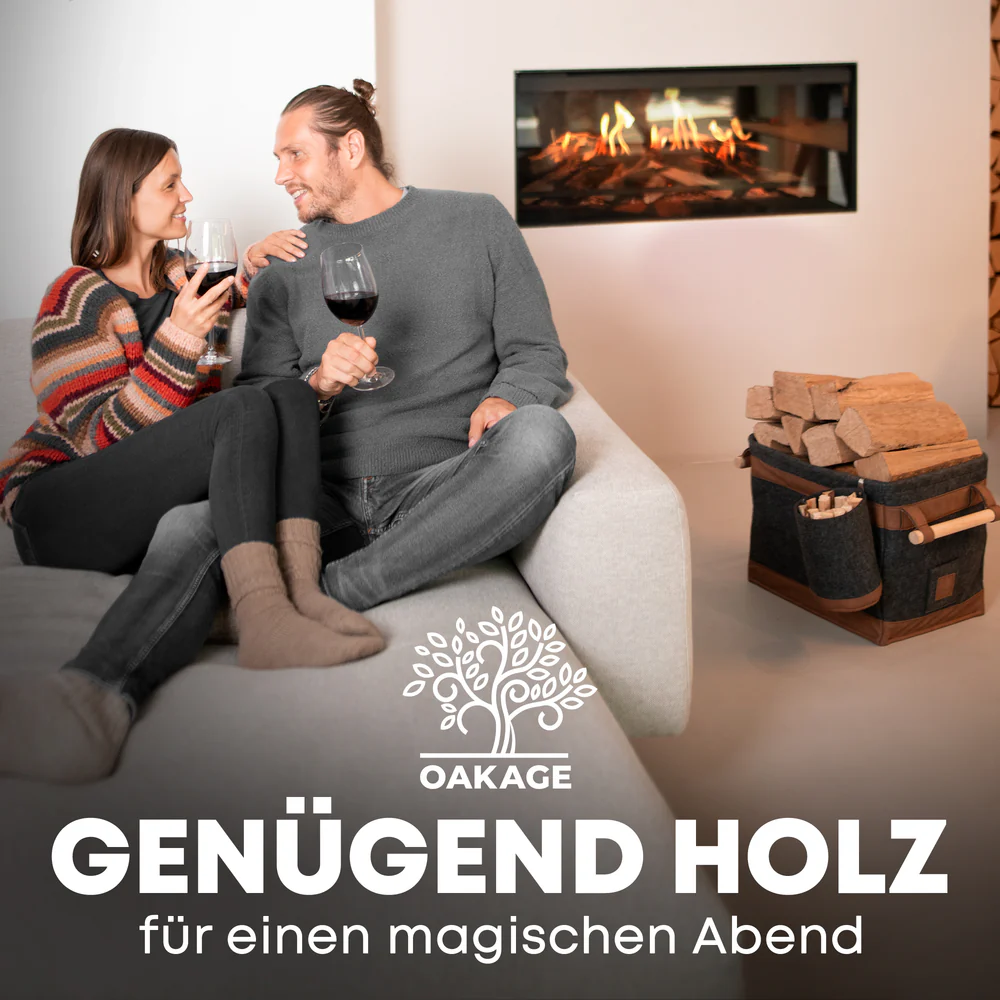 OAKAGE FireMaster Duo Holzkorb Dunkelgrau Filz / Veganes Leder - Einhängbarer Zündholzkorb - 42x32x35cm von OAKAGE OAKAGE FireMaster Duo Holzkorb Dunkelgrau Filz / Veganes Leder - Einhängbarer Zündholzkorb - 42x32x35cm von OAKAGE