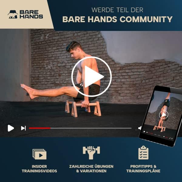 BARE HANDS 2x Liegestützgriffe Größe XL aus hellem Holz gelenksschonend rutschfest für Calisthenics Indoor und Outdoor ideal für Liegestütze und Handstand von BARE HANDS