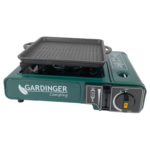 GARDINGER Camp Allgas Gaskocher mit Adapterschlauch, Piezozündung und Transportkoffer von HUW24