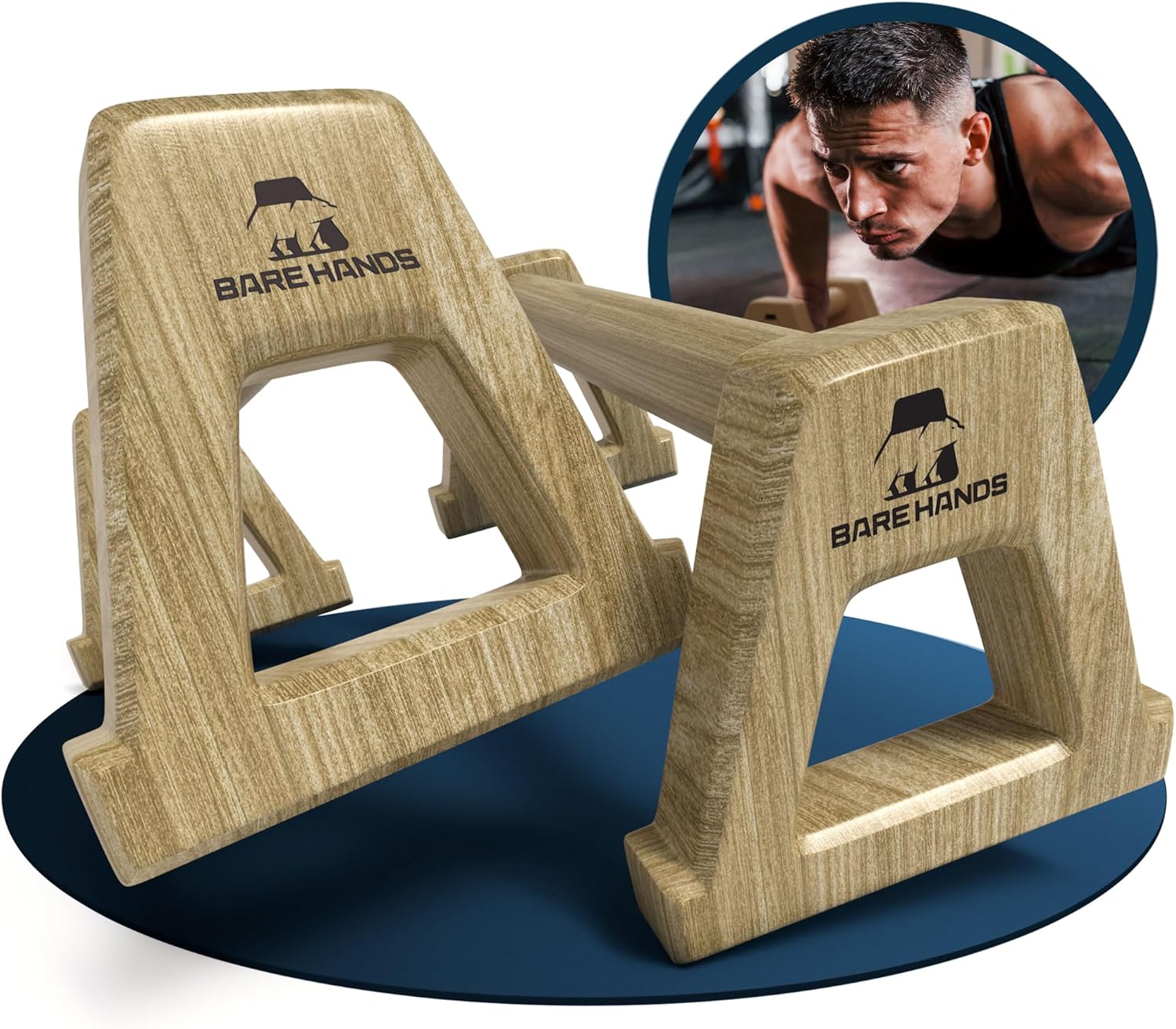 BARE HANDS 2x Liegestützgriffe Größe XL aus dunklem Holz gelenksschonend rutschfest für Calisthenics Indoor und Outdoor ideal für Liegestütze und Handstand von BARE HANDS