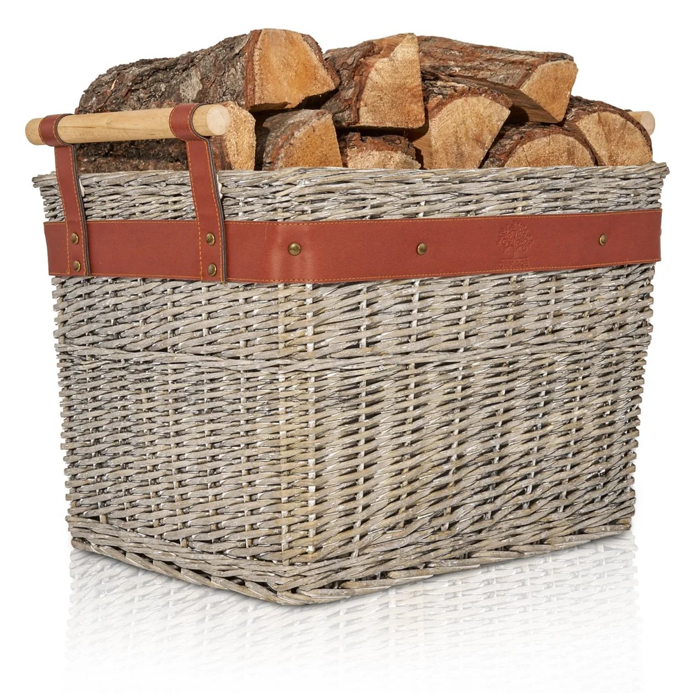 OAKAGE WillowWrap Holzkorb Weide - mit ausreißsicheren Holzgriffen - 50x40x35cm