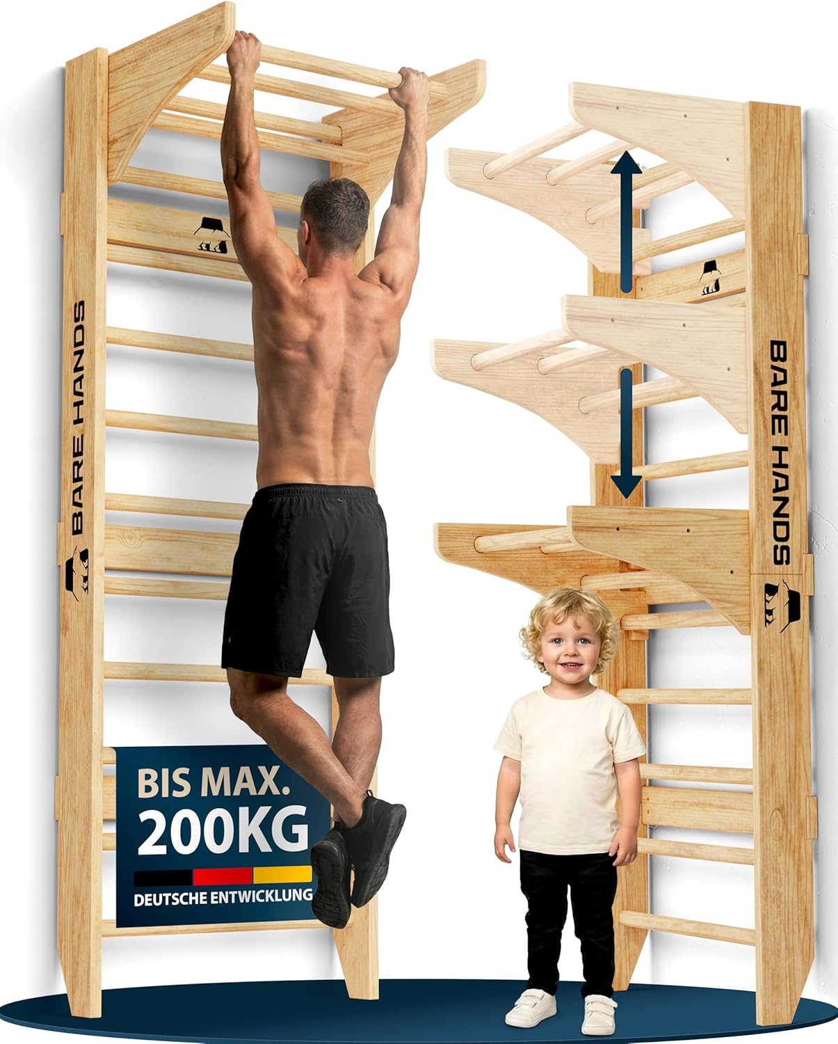 Multifunktionale 3in1 Sprossenwand mit Klimmzugstange für dein Home Gym bis 200 kg