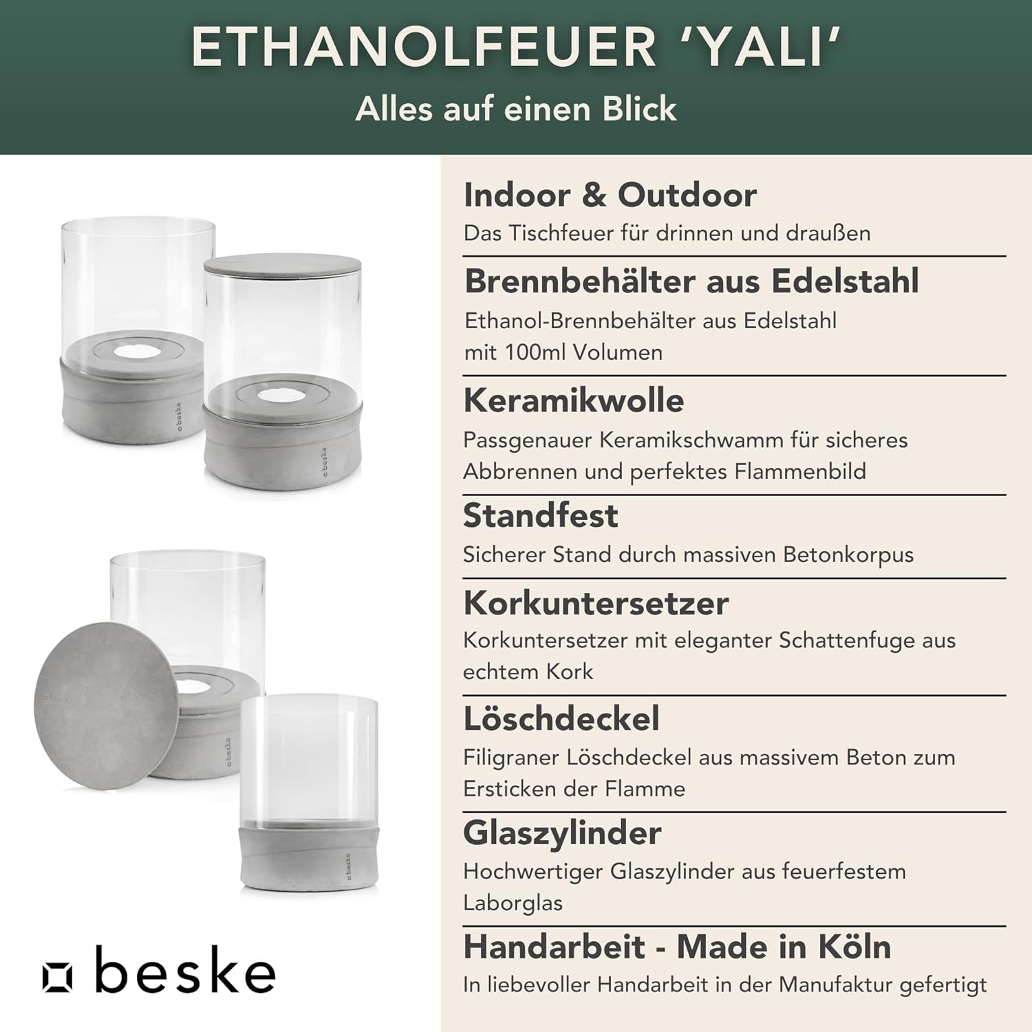 BESKE Ethanolfeuer Yali für Indoor & Outdoor | Ø14cm von Beske-Manufaktur BESKE Ethanolfeuer Yali für Indoor & Outdoor | Ø14cm von Beske-Manufaktur