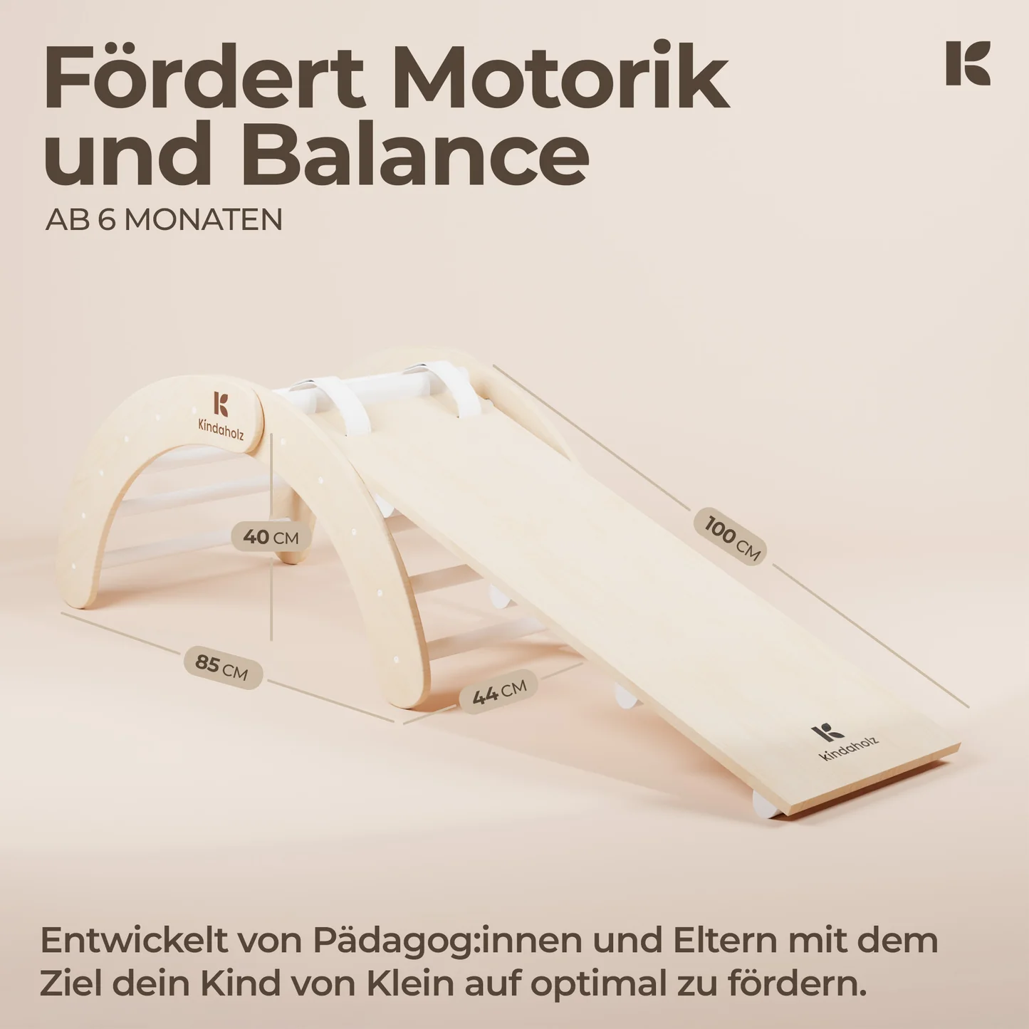 Kindaholz NINA Kletterbogen mit MIKA Rutschrampe Weiß Indoor Kletterset aus FSC Holz von Kindaholz