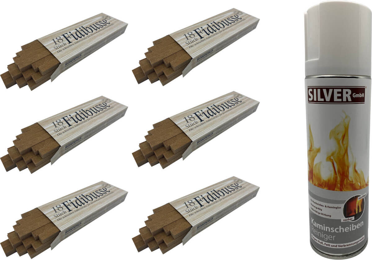 6x Brunner Fidibusse Packung ~ 108 Anzünder + 1x SILVER GmbH Kaminscheiben - Reiniger 300 ml von Brunner 6x Brunner Fidibusse Packung ~ 108 Anzünder + 1x SILVER GmbH Kaminscheiben - Reiniger 300 ml von Brunner