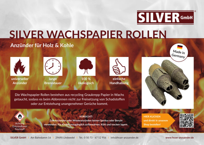 1kg SILVER Wachspapier Rollen für Kamin | Ofen | Grill | Recyclingpapier | Wachs | Umweltfreundlich