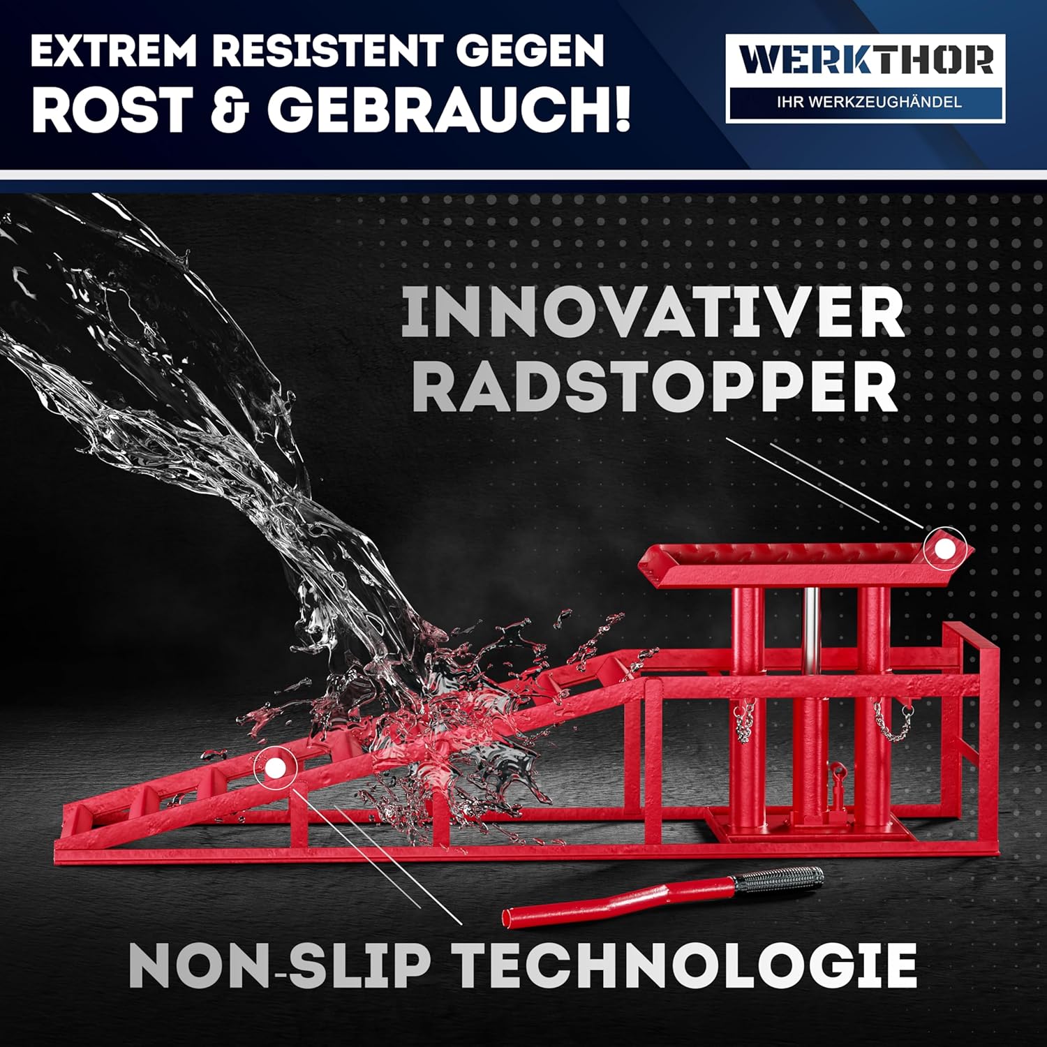 WERKTHOR Hydraulische Auffahrrampe PKW - 2er Set in Rot von WERKTHOR
