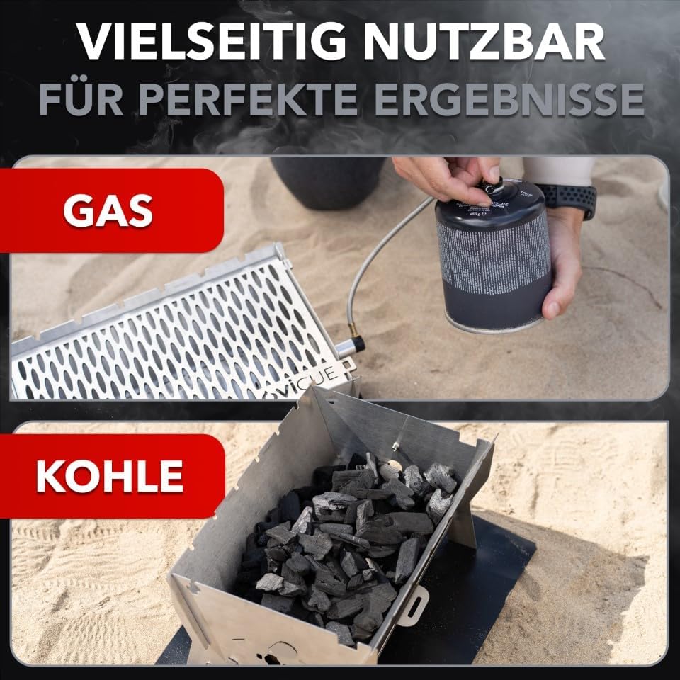 Ovicue L Kompaktgrill 3,5 kW Leistung - Mobiler Steck-Gasgrill & Holzkohlegrill für flexibles Grillvergnügen überall von Ovibell