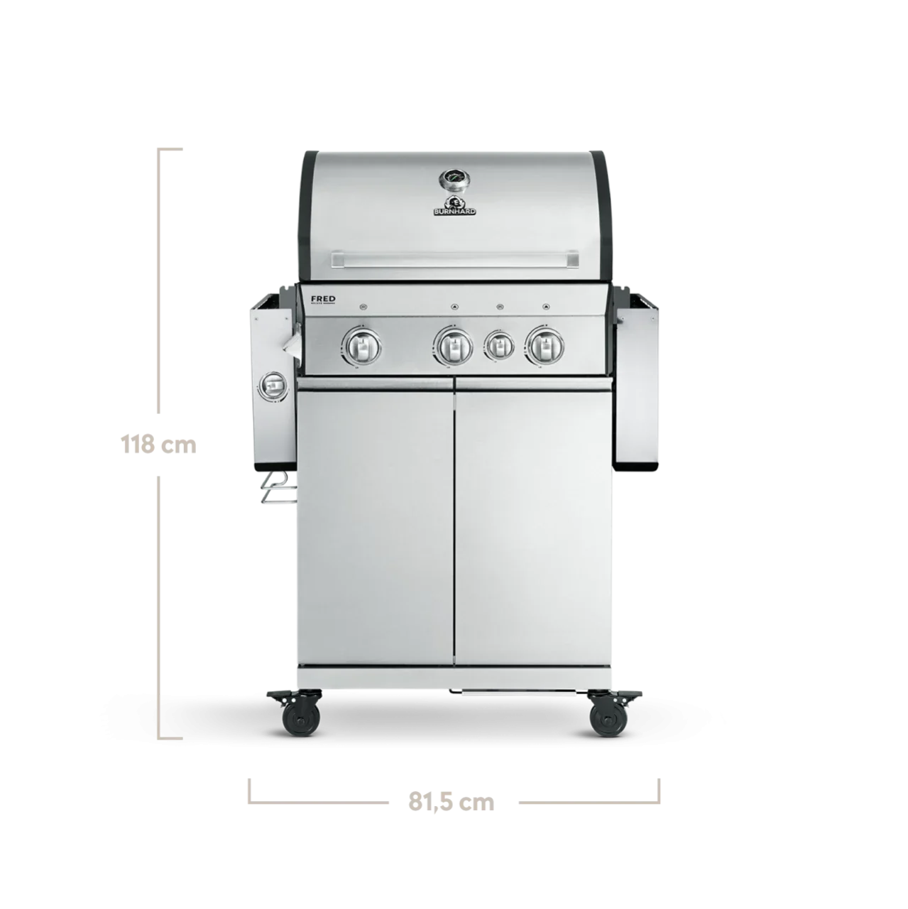BURNHARD FRED Deluxe Gasgrill 3-Brenner in der Farbe Edelstahl mit Gusseisenrost von BURNHARD