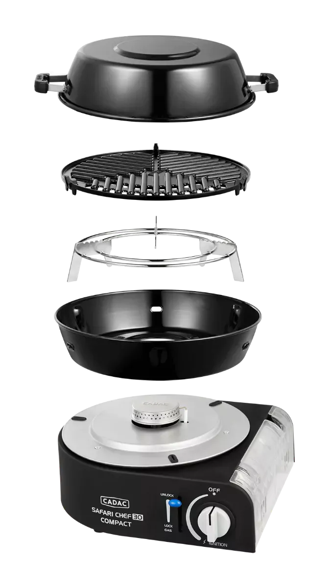 CADAC Safari Chef 30 Compact Lite | Sehr kompakter Gasgrill | Leichtgewicht | Aufbewahrungstasche von CADAC