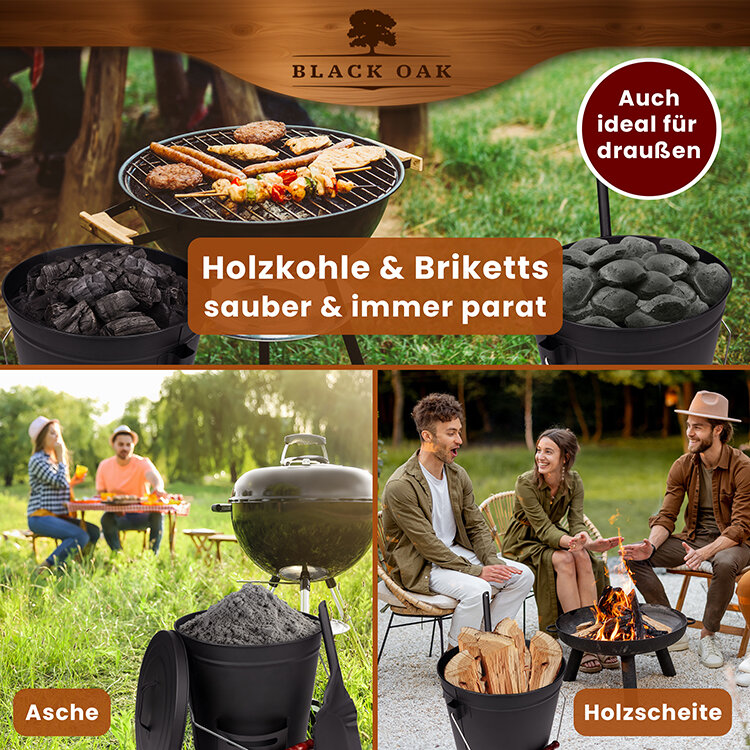 BLACK OAK Stromboli Ascheeimer 20 Liter mit Deckel und Schaufel