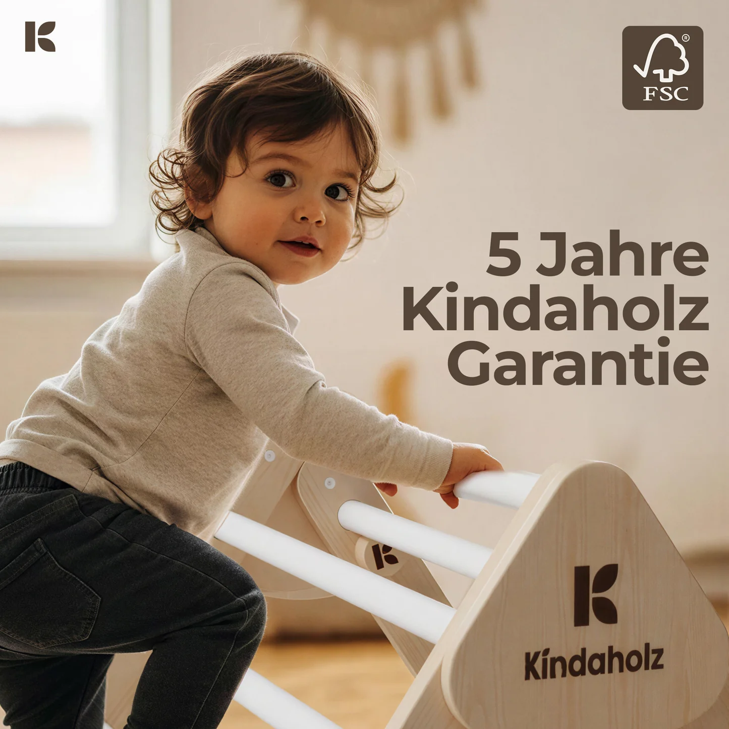 Kindaholz MIKA Rutschrampe Weiß Indoor Kletterrampe aus FSC Holz von Kindaholz
