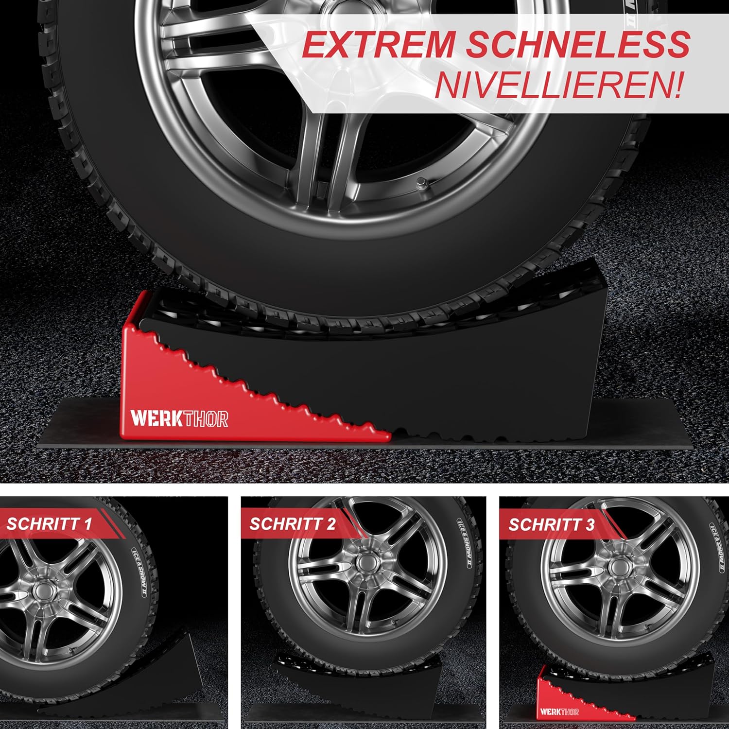 WERKTHOR Auffahrkeile 2er Set Schwarz / Rot | Wohnmobil & Wohnwagen & VAN & Anhänger von WERKTHOR