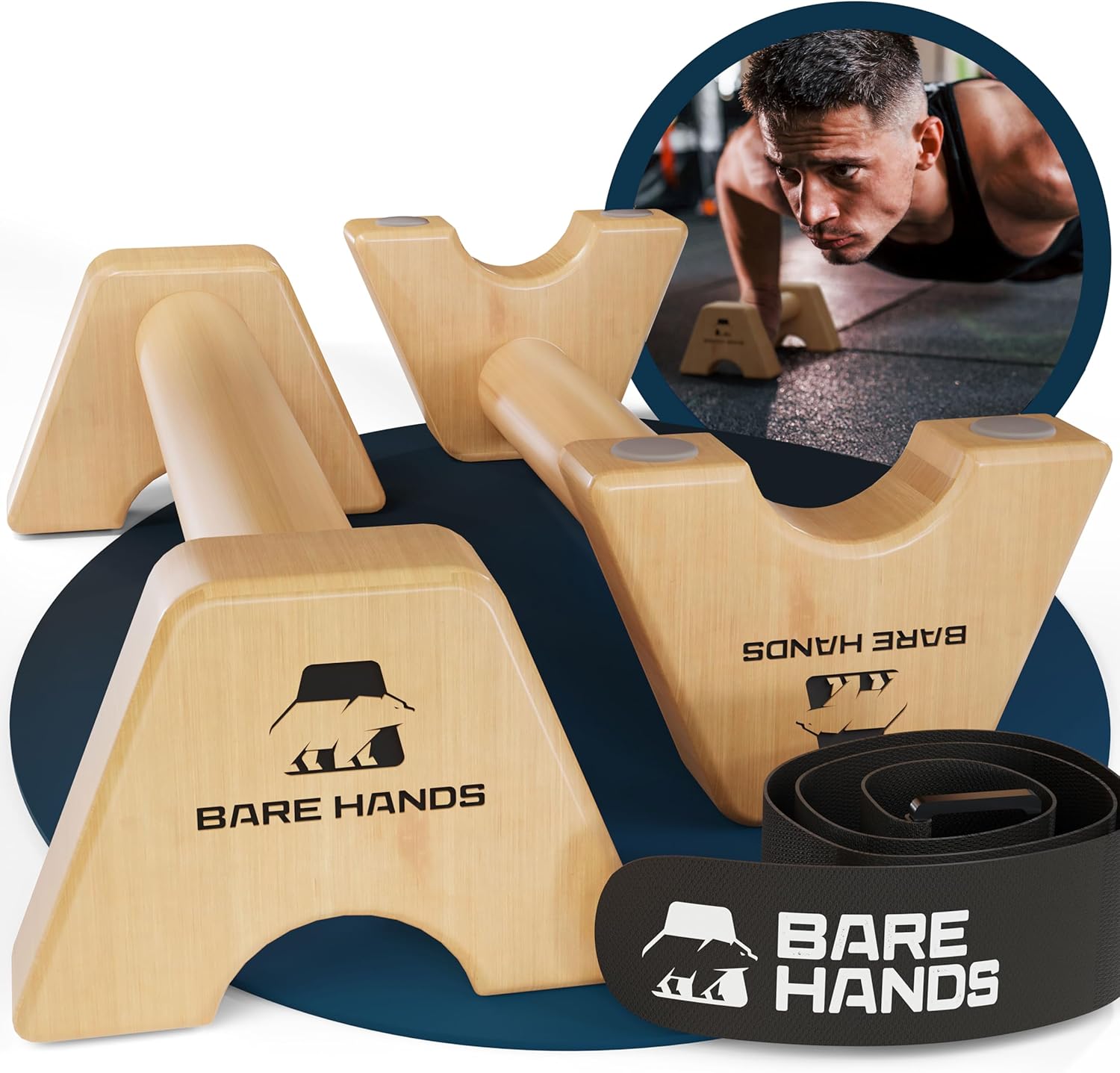 BARE HANDS Liegestützgriffe Größe M aus hellem Holz rutschfest und gelenkschonend für Calisthenics Indoor und Outdoor von Bare Hands