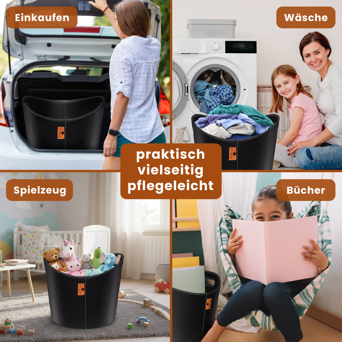 BLACK OAK DAKOTA L 40L Holzkorb Kunstleder schwarz + Handschuhe grau