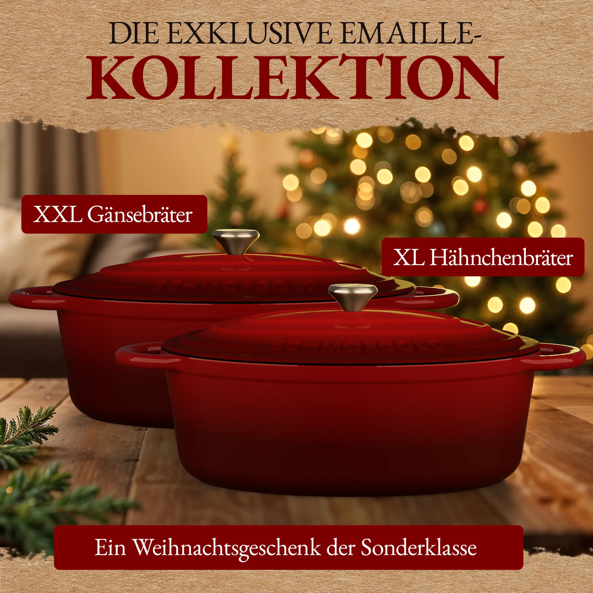 SCHMORGOLD Bräter XL mit Deckel aus emailliertem Gusseisen oval - 33 cm - 6 Liter von SCHMORGOLD