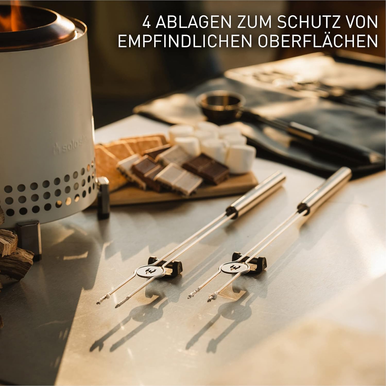 Solo Stove Mesa XL Accessorie-Set | Inkl. 4 Mini-Röstspieße aus Edelstahl + Ablagen, Pellet Schaufel, Mesa XL Deckel, Aufbewahrungsetui